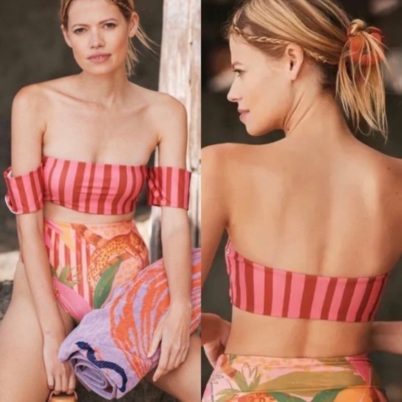 NWT Farm Rio Striped Off The Shoulder Convertible Bandeau Bikini Top - Picture 1 of 8